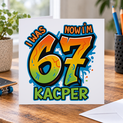 Personalised Six Seven 7th Birthday Card, Graffiti, Any Name, 6x6 Inch