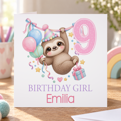 Personalised Sloth Birthday Card, Any Age & Name, 6x6 Inch
