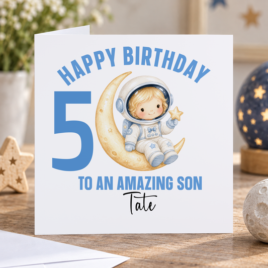 Personalised Space Birthday Card – Astronaut Design for Boys