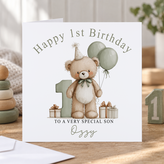 Personalised Teddy Bear 1st Birthday Card