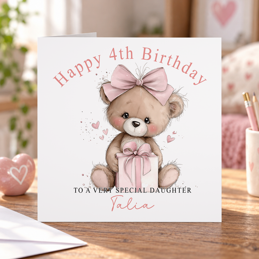 Personalised Teddy Bear Birthday Card – Cuddly Keepsake with Present Design