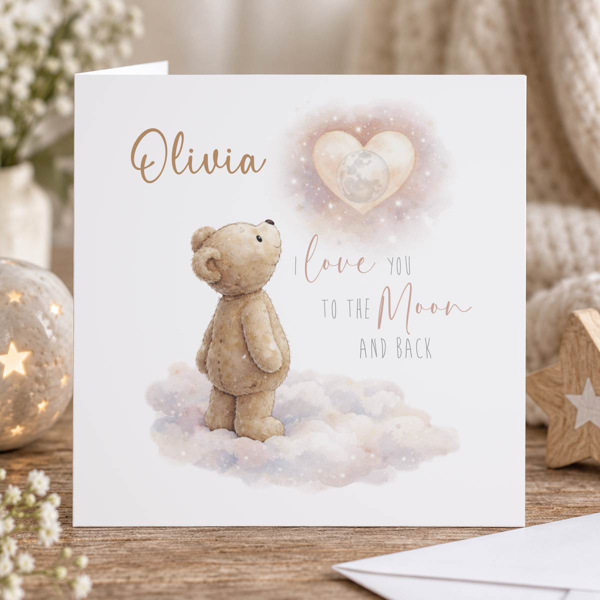 Personalised Teddy Bear Card – 'Love You' Keepsake
