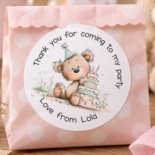 Personalised Teddy Bear Party Stickers – Custom Name Thank You Labels