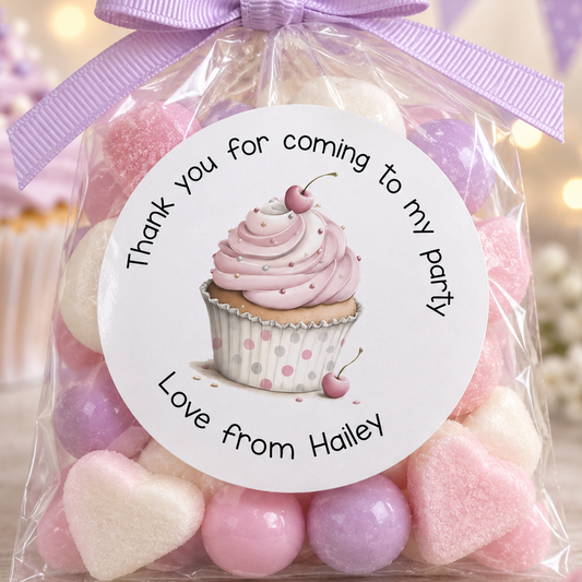 Personalised Thank You Stickers – Glossy Round Cupcake Labels, 5cm