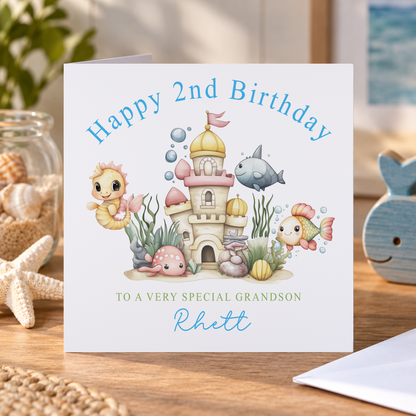 Personalised Under The Sea Birthday Card – Ocean Castle & Sea Animals Design