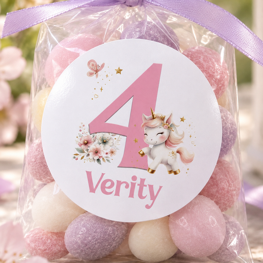 Personalised Unicorn Birthday Stickers - Pastel Glossy Labels