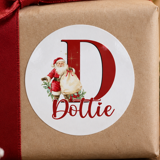 Personalised Vintage Santa Initial Stickers – Custom Name Christmas Gift Labels