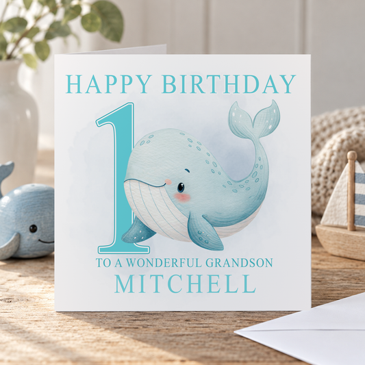 Personalised Whale Birthday Card - Ocean Theme Keepsake with Any Age 1 to 10 for Boys