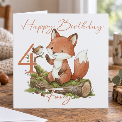 Personalised Woodland Fox Birthday Card, Any Age & Name, 6x6 Inch