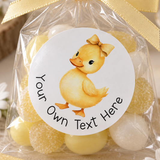 Personalised Yellow Duck Stickers – 5cm High Gloss Party Bag Labels