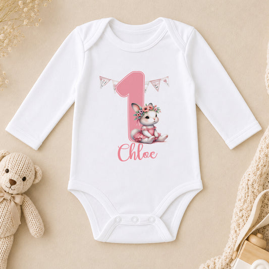 Personalised Pink Bunny in a Flower Crown long sleeve vest