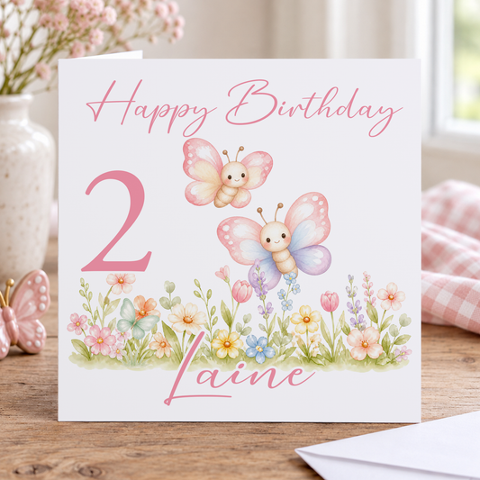 Pink Butterfly Personalised Birthday Card