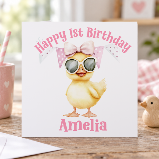 Pink Duck Personalised Birthday Card