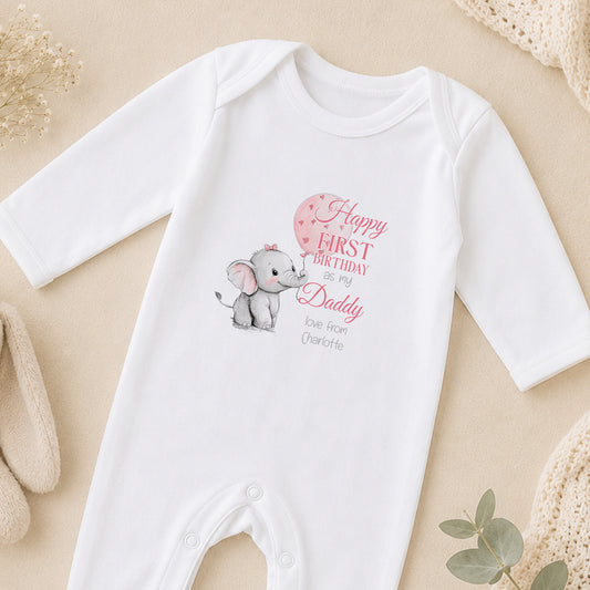 Personalised Pink Elephant Daddy sleepsuit
