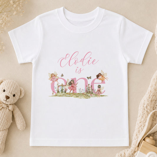 Personalised Pink Fairytale Fairies First Birthday t-shirt