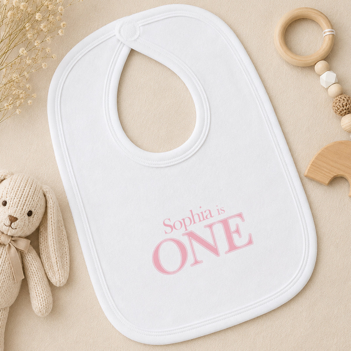 Personalised Pink First Birthday bib