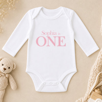 Personalised Pink First Birthday long sleeve vest