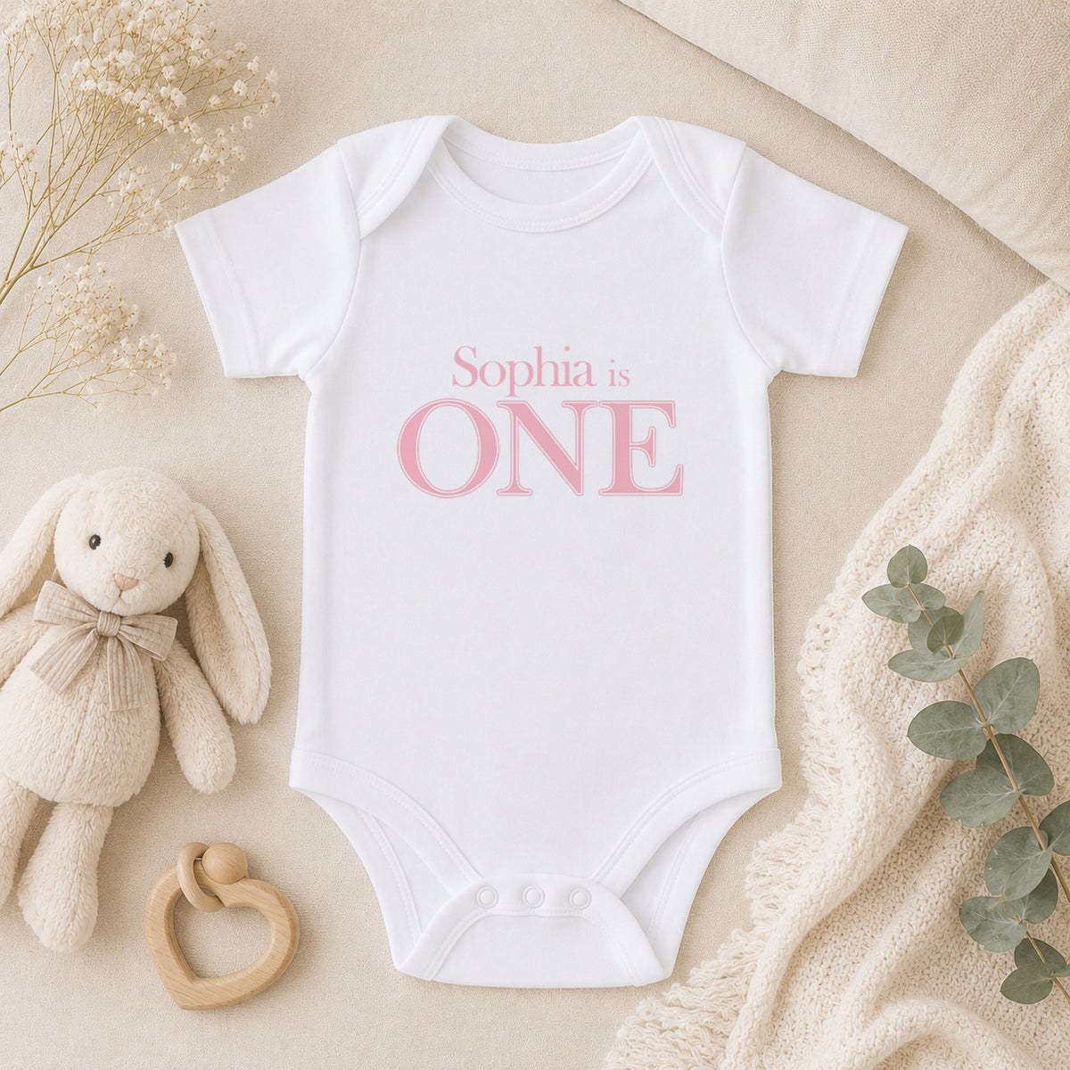 Personalised Pink First Birthday baby vest