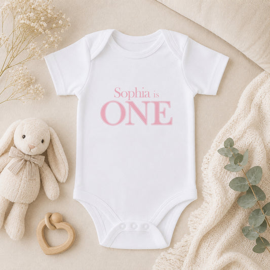Personalised Pink First Birthday baby vest