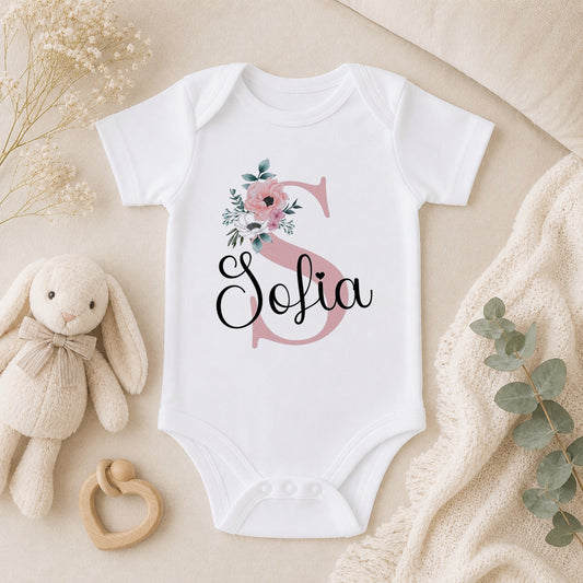 Personalised Pink Floral baby vest