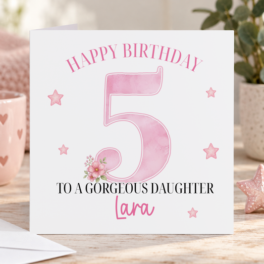 Pink Number Personalised Birthday Card for Girls, Ages 1-9