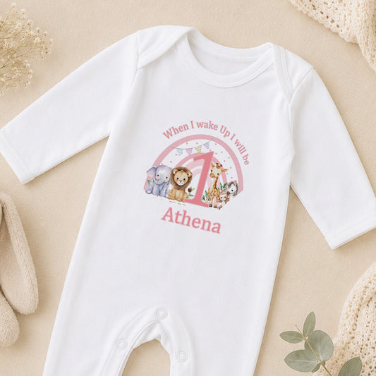 Personalised Pink Striped Pyjamas sleepsuit