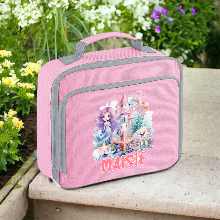 Mermaid Personalised Lunch Cooler Bag with Separate Front Zip Compartment, Fully Insulated