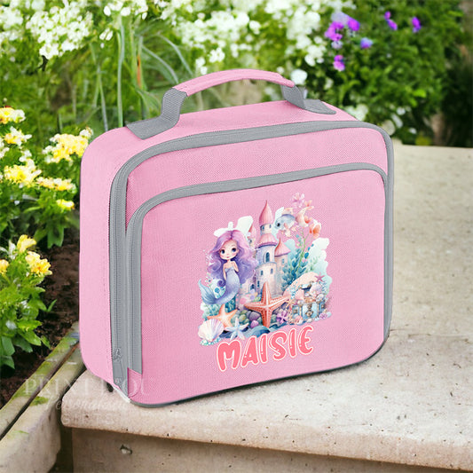 Mermaid Personalised Lunch Cooler Bag with Separate Front Zip Compartment, Fully Insulated