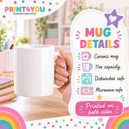 Print4You mug details – 11oz white ceramic mug, dishwasher and microwave safe, printed on both sides