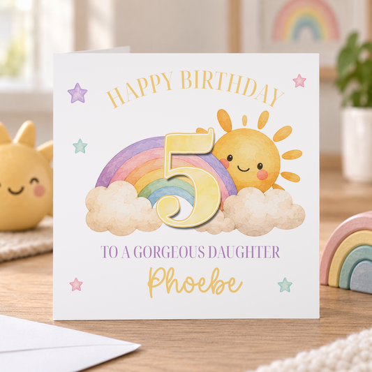 Rainbow Sunshine Birthday Card for a Daughter or Niece