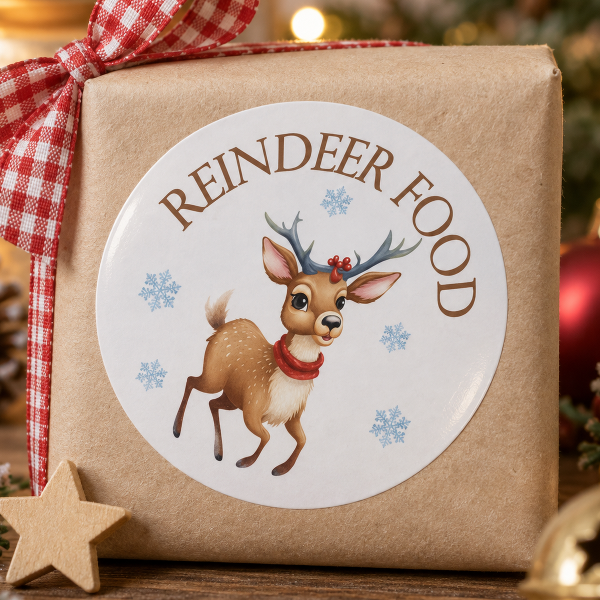 Reindeer Food Christmas Stickers - Magical White Gloss 5cm Gift Labels