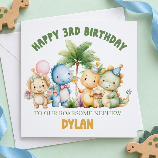 Roarsome Dinosaur Birthday Card – Personalised Name & Age Keepsake for Little Boys