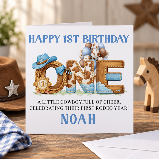 Rodeo 1st Birthday Card – Western Cowboy Keepsake