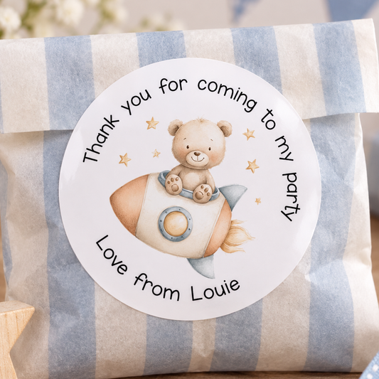 Space Rocket Stickers - Personalised Party Favour Labels