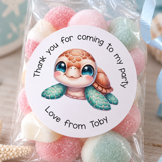 Under the Sea Turtle Stickers – Personalised Party Bag Thank You Labels