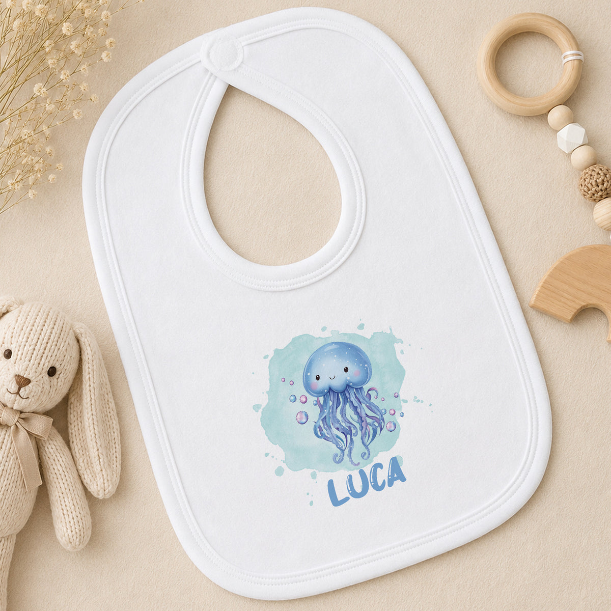 Personalised Under the Waves: A Jellyfish Baby bib