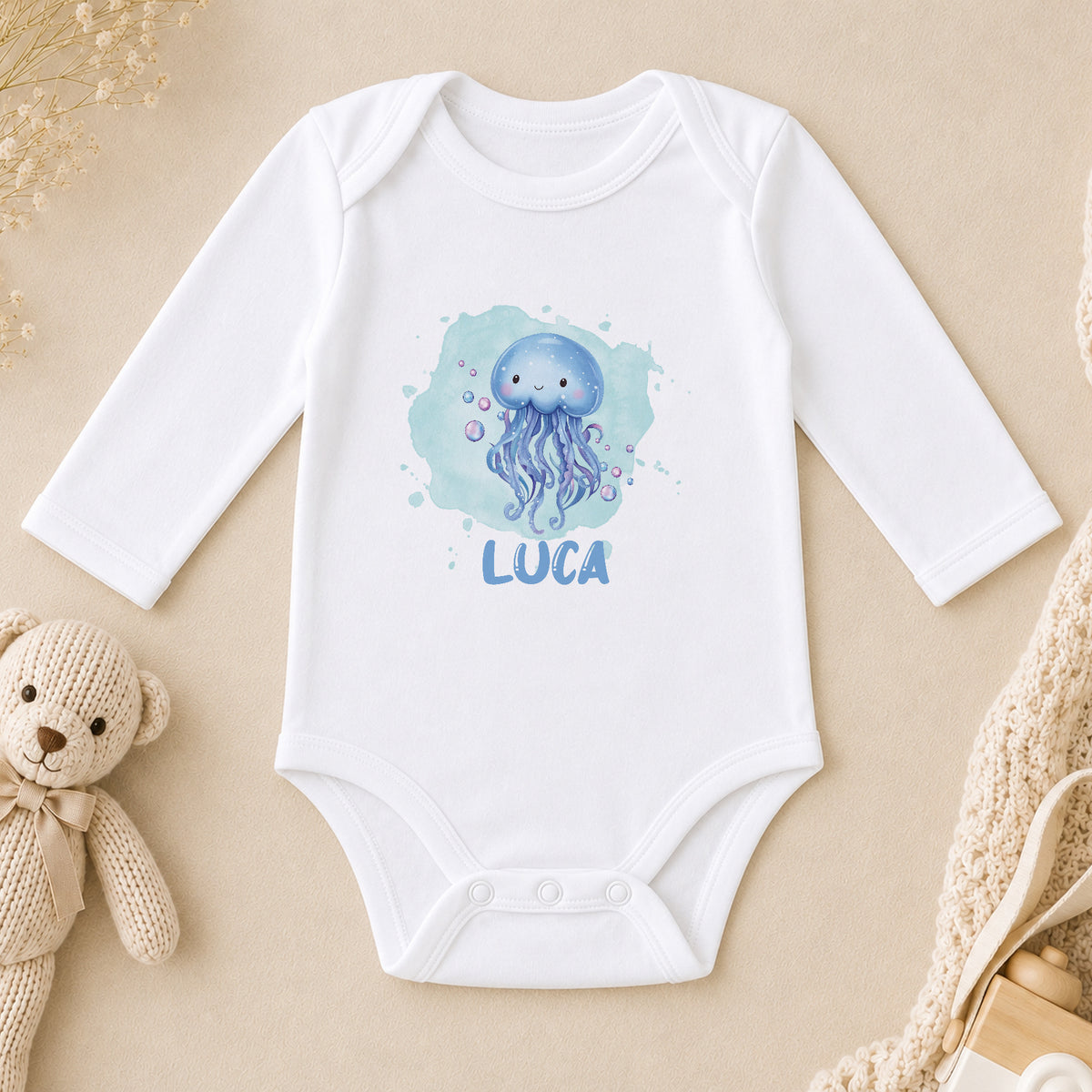 Personalised Under the Waves: A Jellyfish Baby long sleeve vest