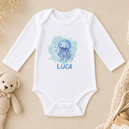 Personalised Under the Waves: A Jellyfish Baby long sleeve vest