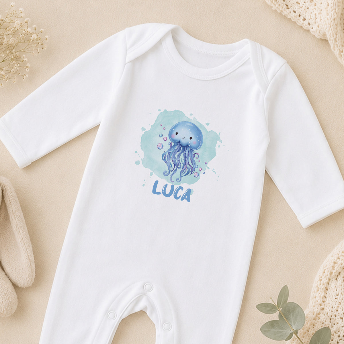 Personalised Under the Waves: A Jellyfish Baby sleepsuit