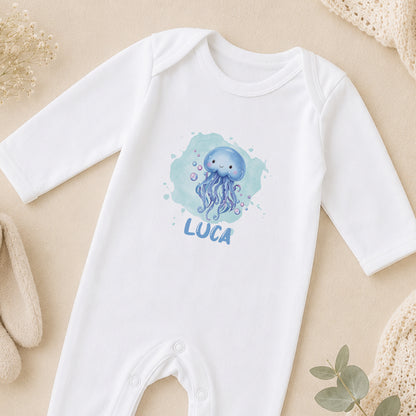 Personalised Under the Waves: A Jellyfish Baby sleepsuit