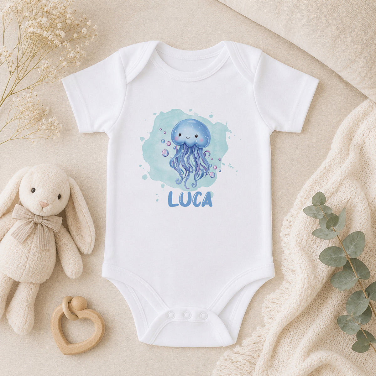 Personalised Under the Waves: A Jellyfish Baby baby vest