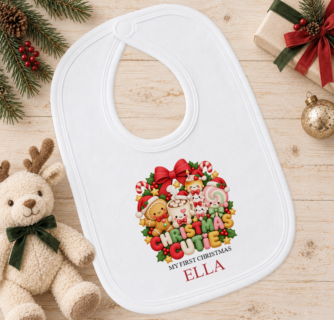 Personalised Christmas Cutie baby Christmas bib with a custom name