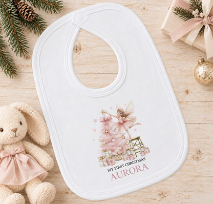 Personalised Sugar Plum Fairy baby Christmas bib with a custom name