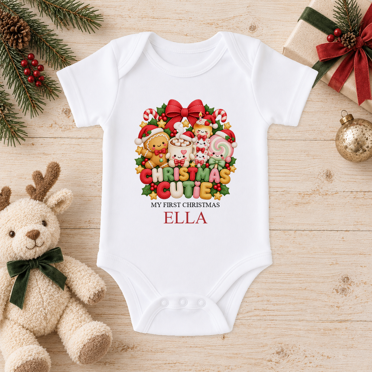 Personalised Christmas Cutie baby Christmas vest with a custom name