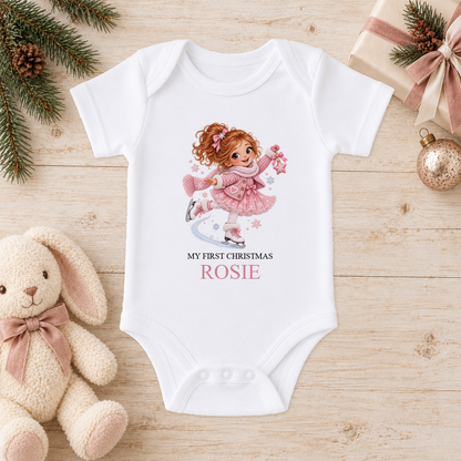 Personalised Ice Skating Girl baby Christmas vest with a custom name