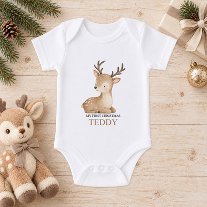 Personalised Baby Reindeer baby Christmas vest with a custom name