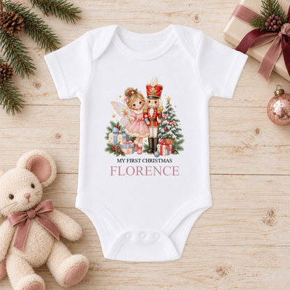 Personalised Fairy and Nutcracker baby Christmas vest with a custom name