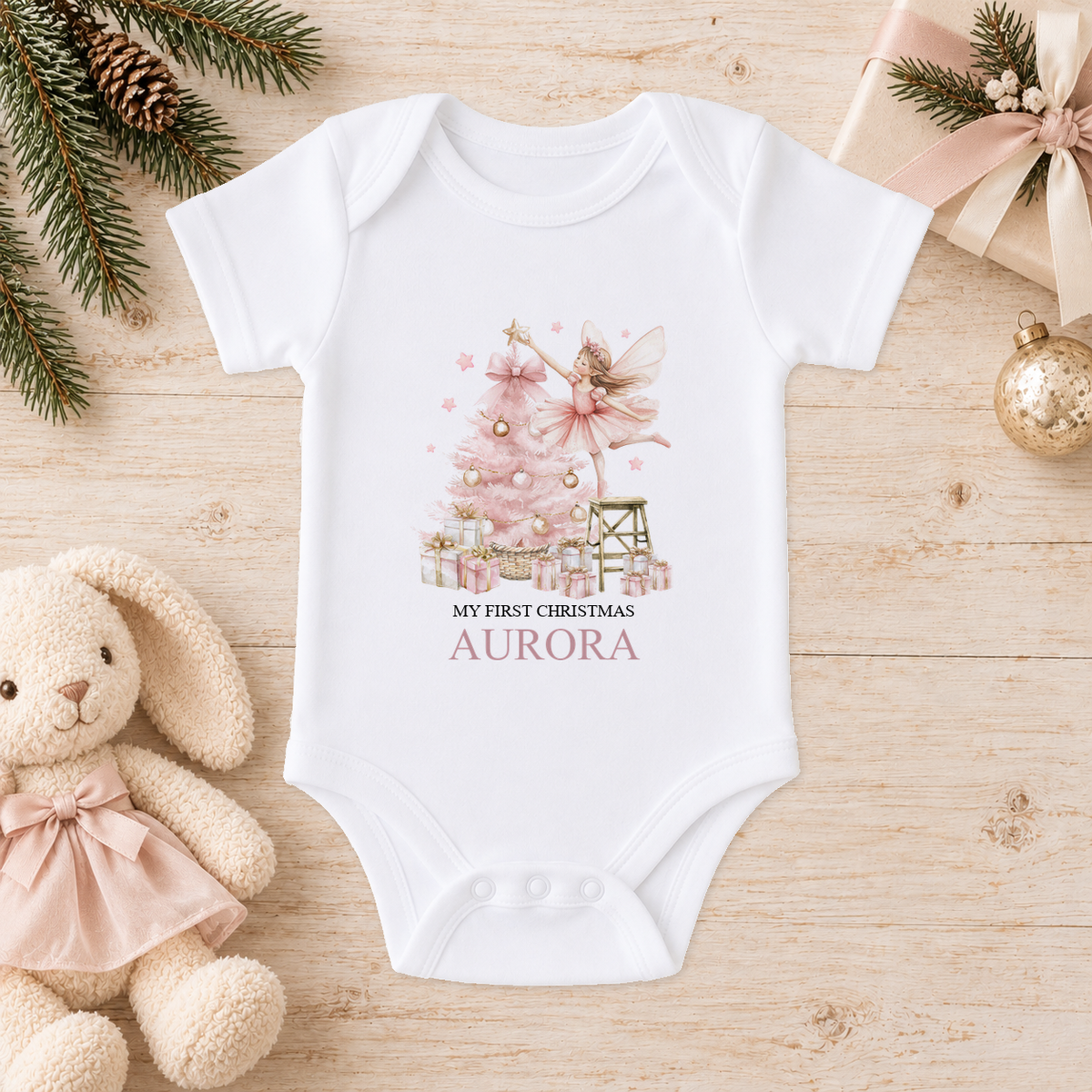 Personalised Sugar Plum Fairy baby Christmas vest with a custom name