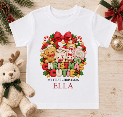 Personalised Christmas Cutie baby Christmas t-shirt with a custom name