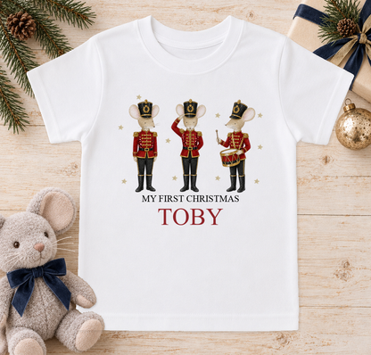 Personalised Nutcracker Mice baby Christmas t-shirt with a custom name